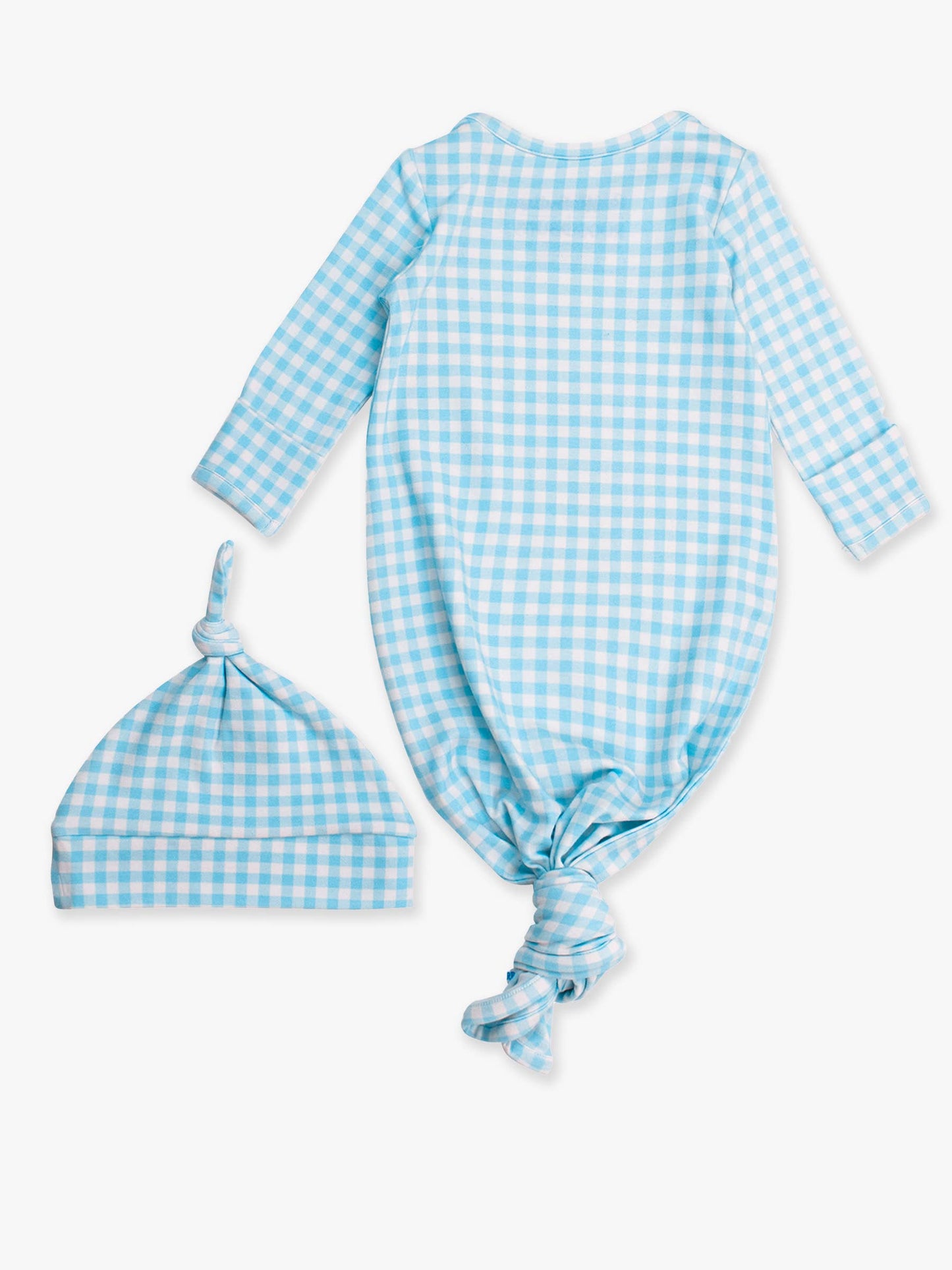 SoftSnooze™ Baby Cotton Modal Blue Breeze Gingham Knotted Sleep Gown & Hat Set
: Blue / Newborn-3m