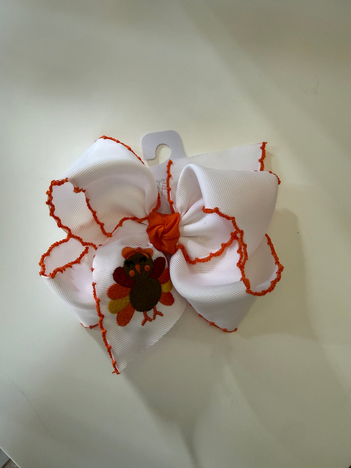 Beyond Creations White-Orange Turkey Bow