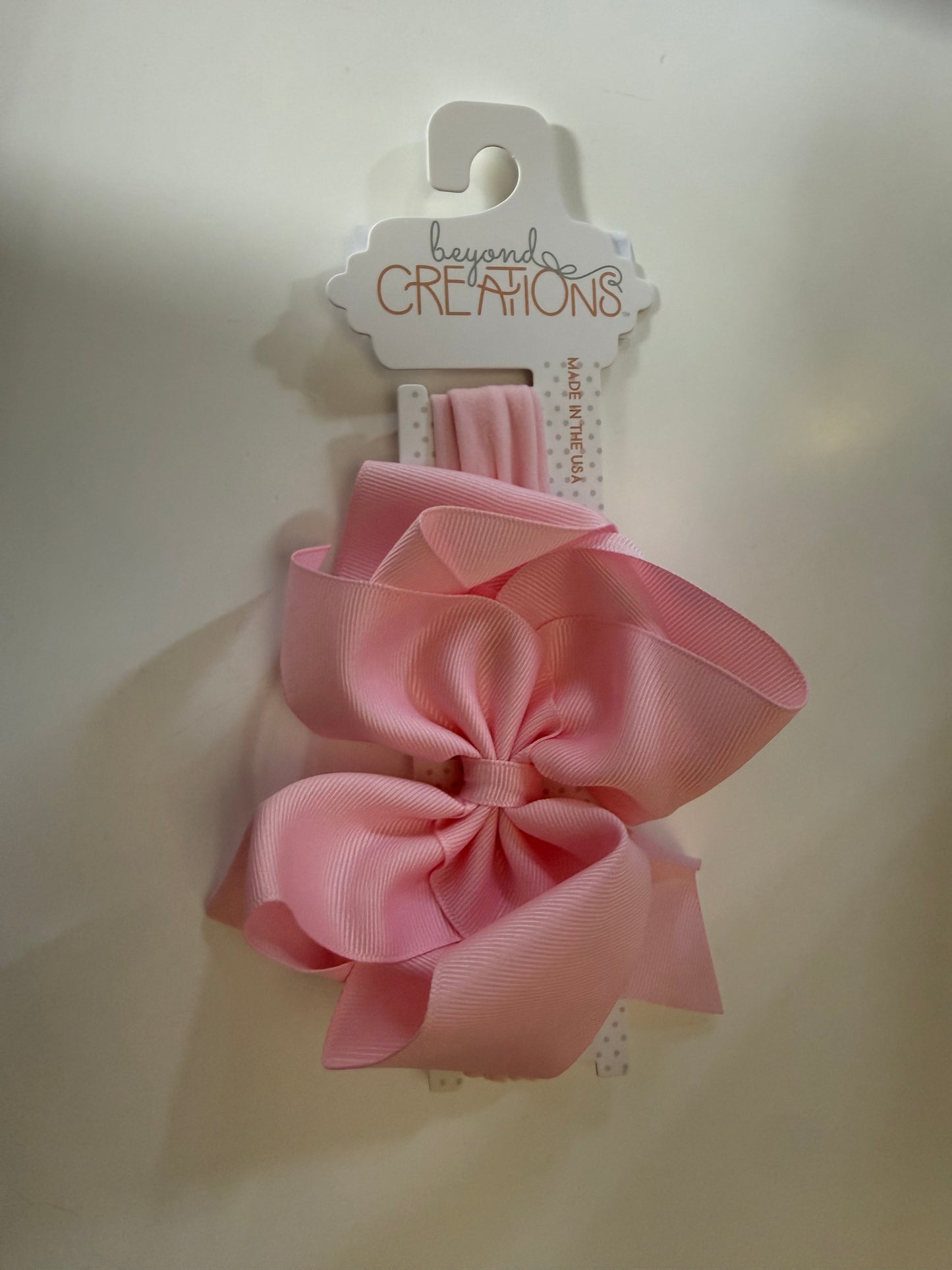 Beyond Creations Light Pink Bow With Pantyhose Headband: Size 1 (3 months & up)