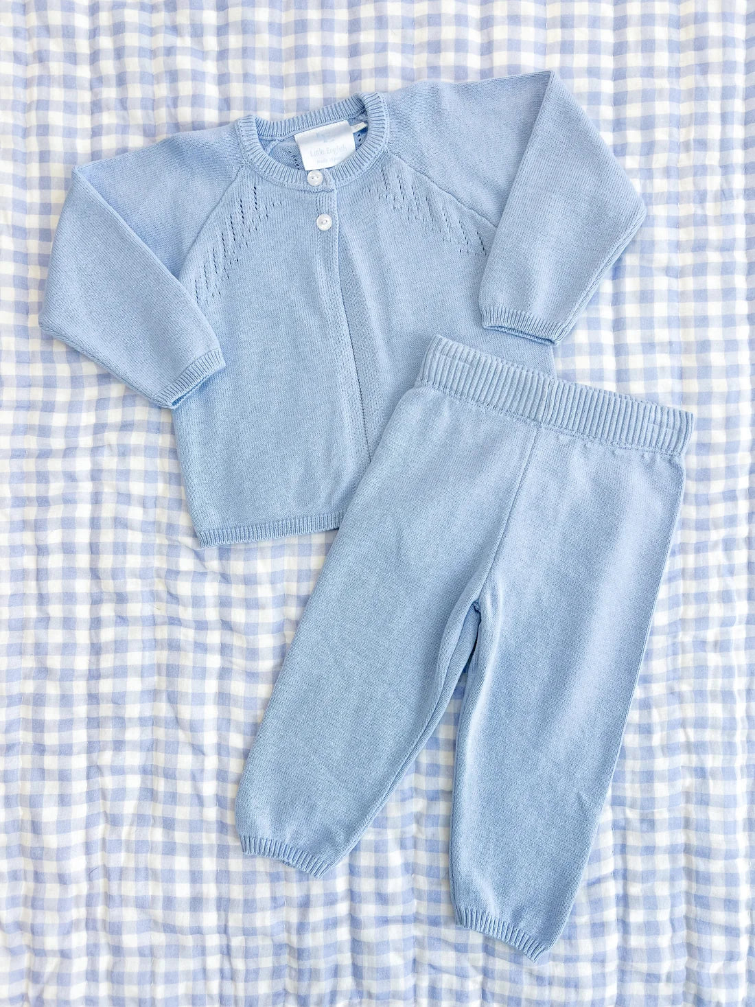Little English Pointelle Knit Set - Little Blue