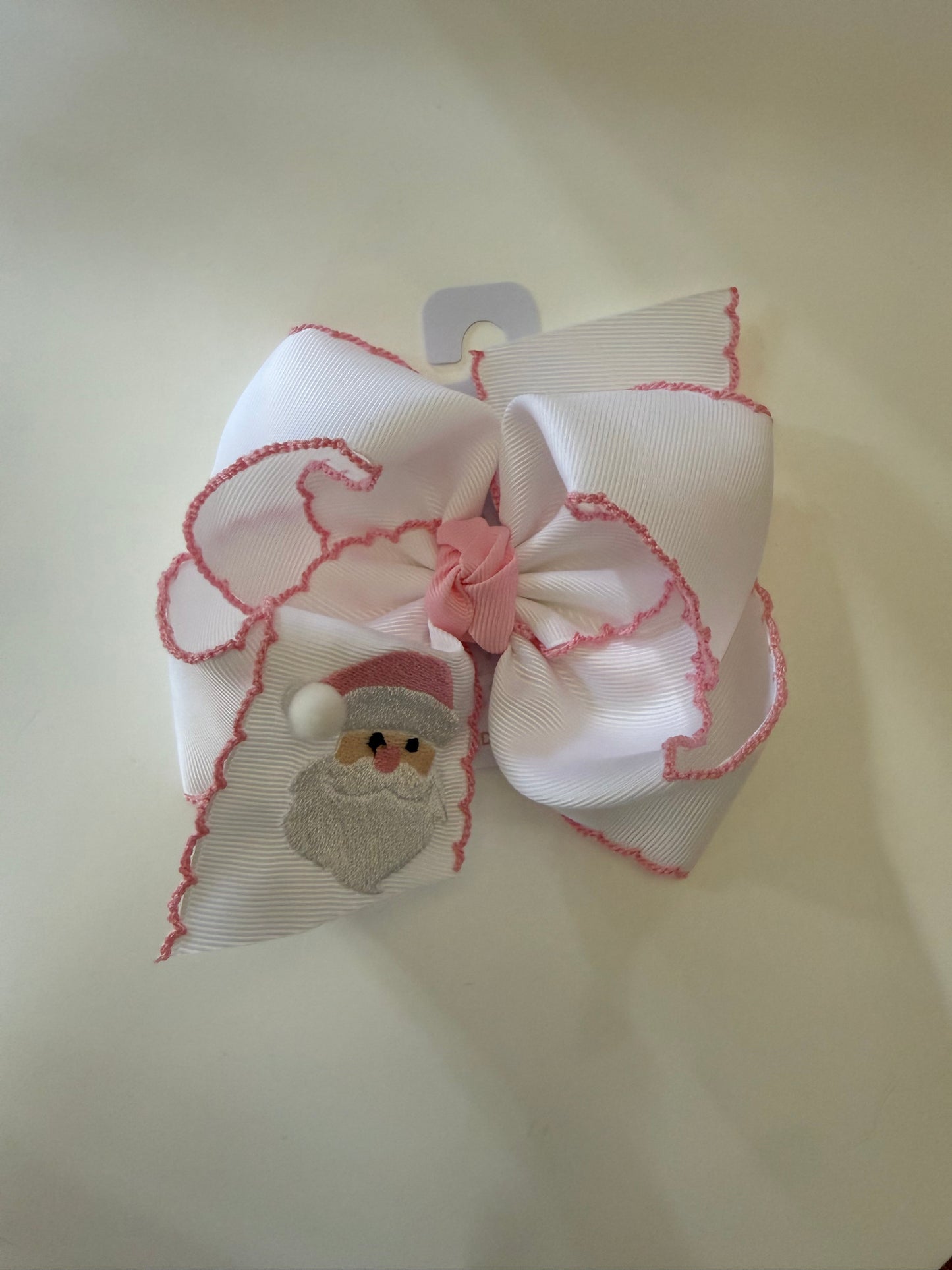 Beyond Creations White/Light Pink Santa Bow