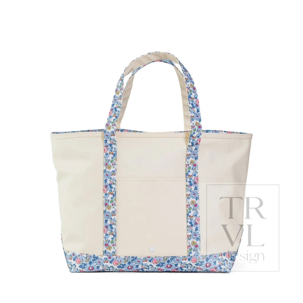 TRVL Design Maxi Tote- COATED CANVAS LARGE NATURAL WITH BRIDGEHAMPTON TRIM
