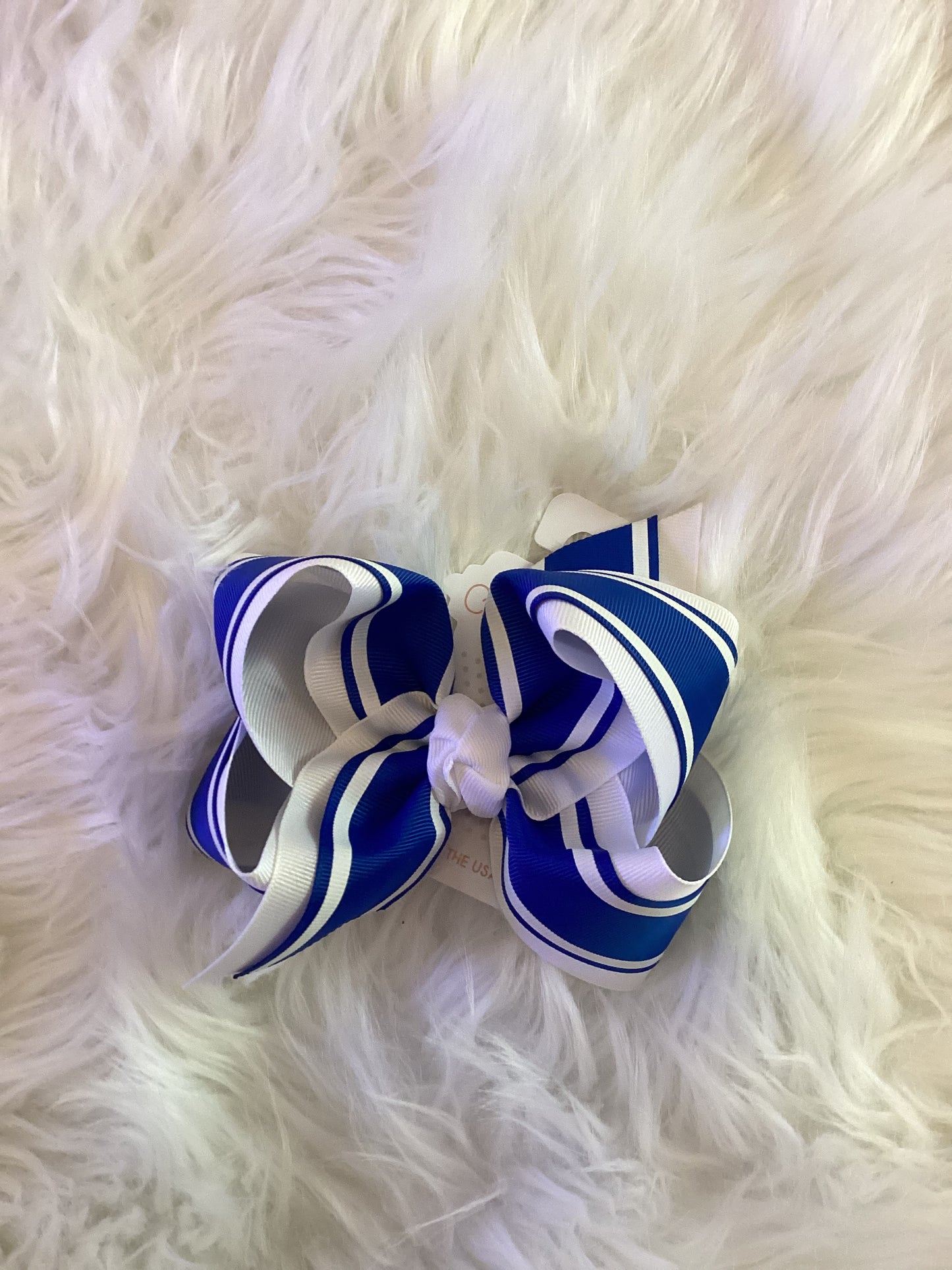 Beyond Creations White/Electric Blue Striped Bow