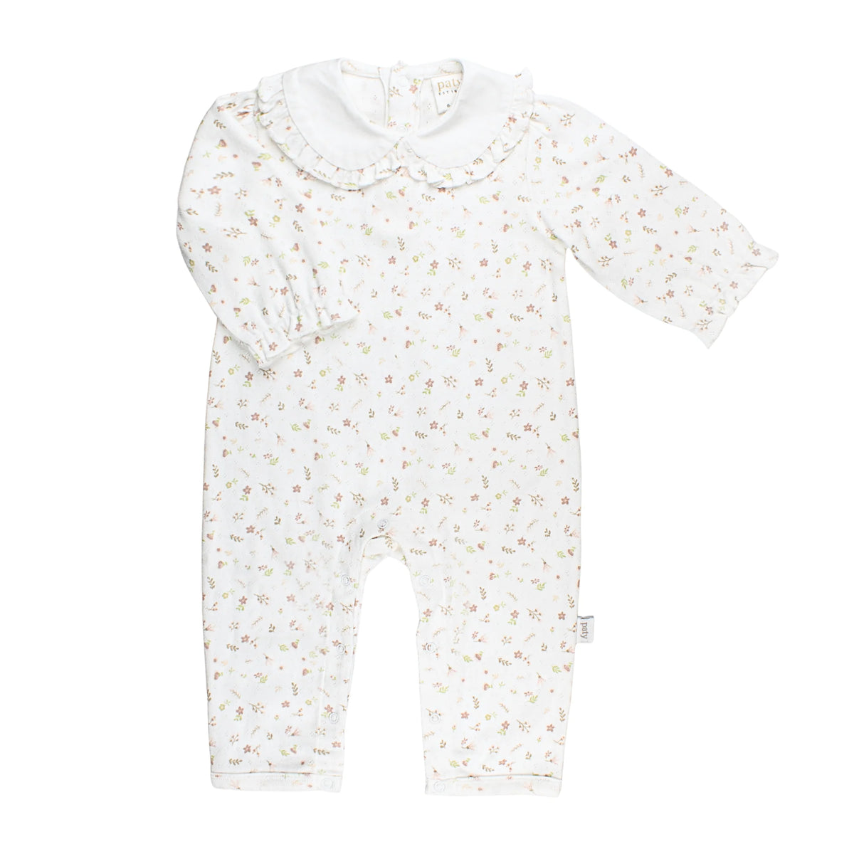 Paty Organic Cotton Pointelle Knit Romper with Ruffle Collar - Faith Floral