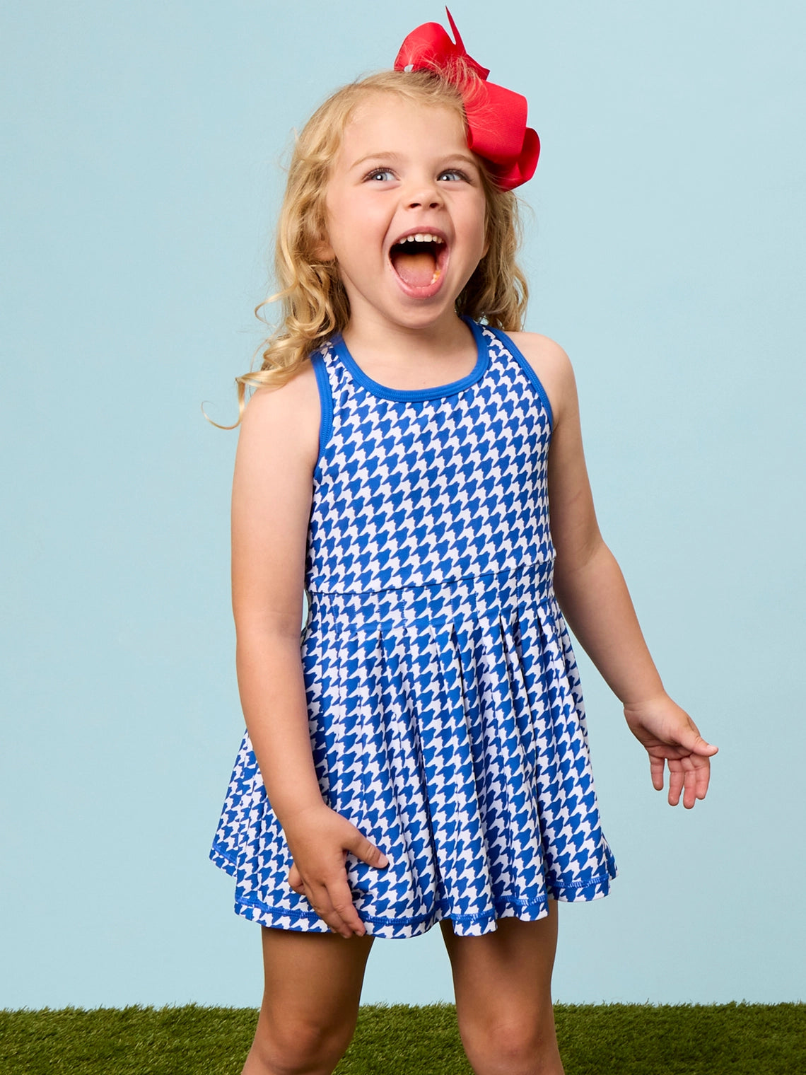 Varsity Blue Houndstooth Girls Active Dress with Biker shorts