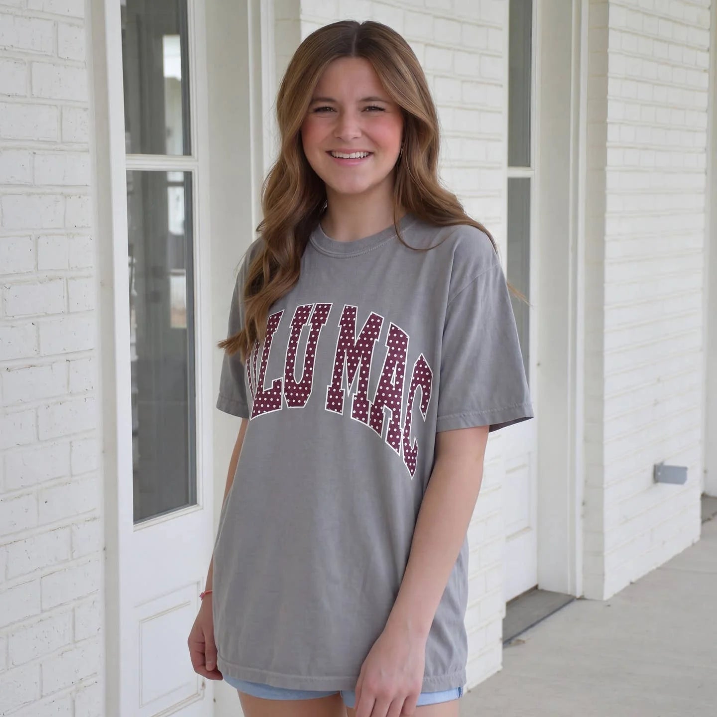 Lulu Mac - Adult Maroon/White Polka Dot Comfort Colors Tee