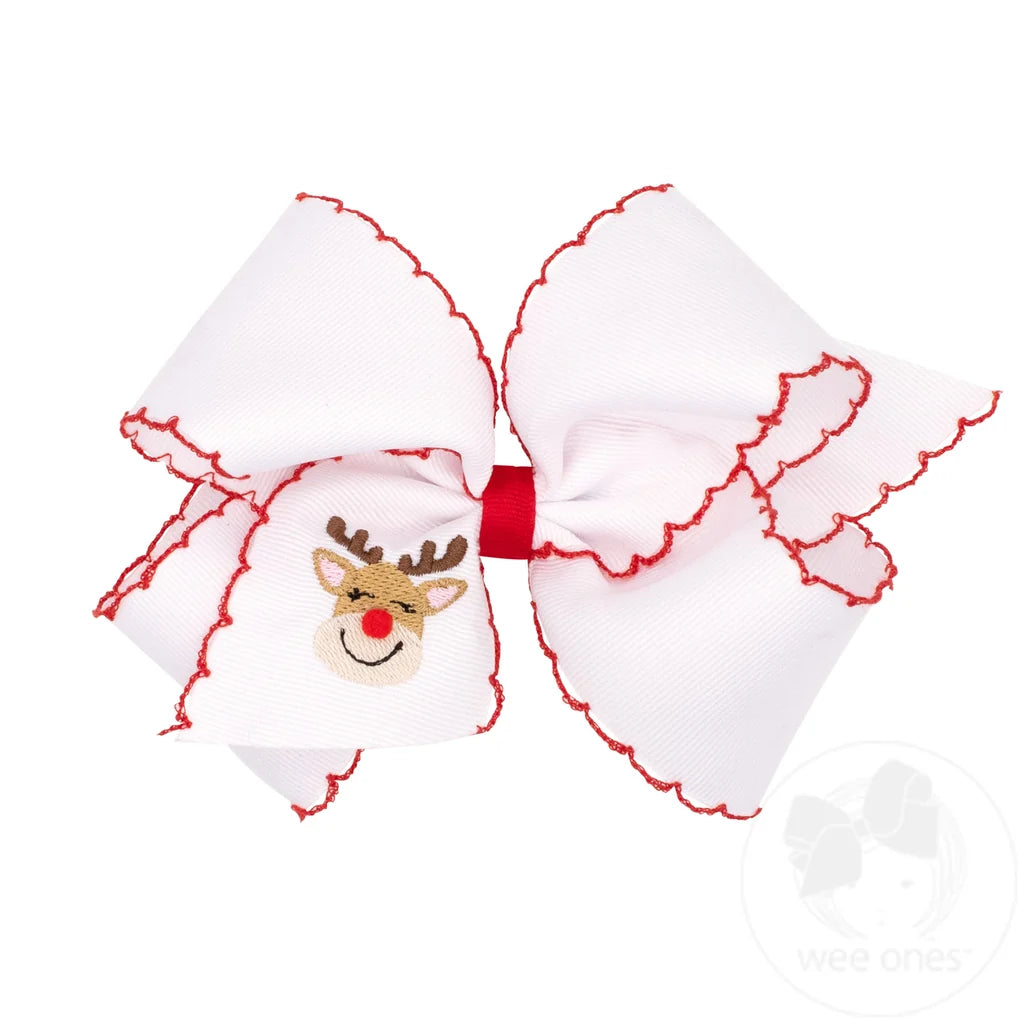 Wee Ones King Moonstitch Red Reindeer Embroidered Hair Bow