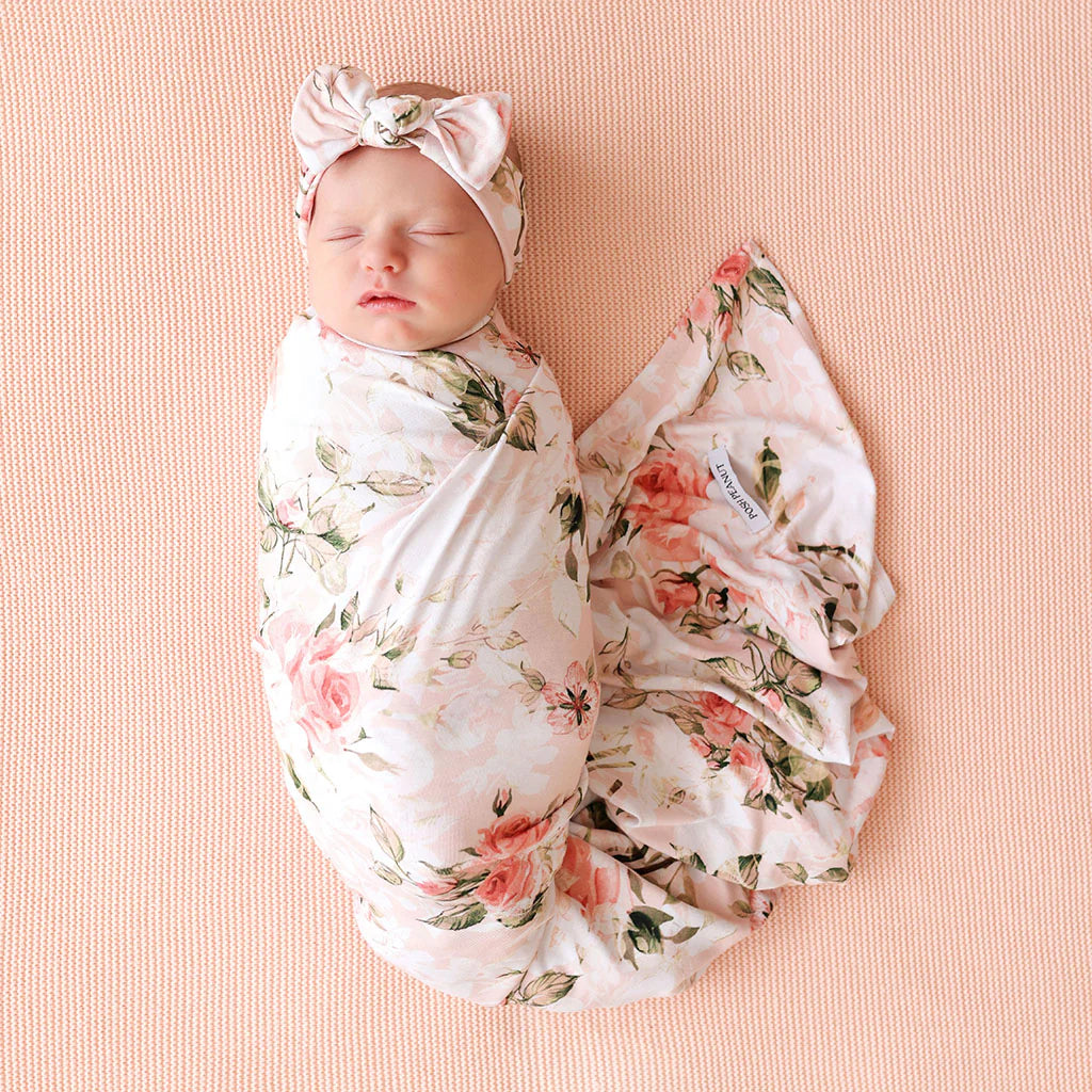 Posh Peanut Vintage Pink Rose Swaddle Headband Set