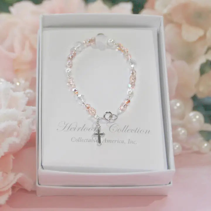 Pretty in Pink & Pearls Cross 5" Bracelet CJ-538