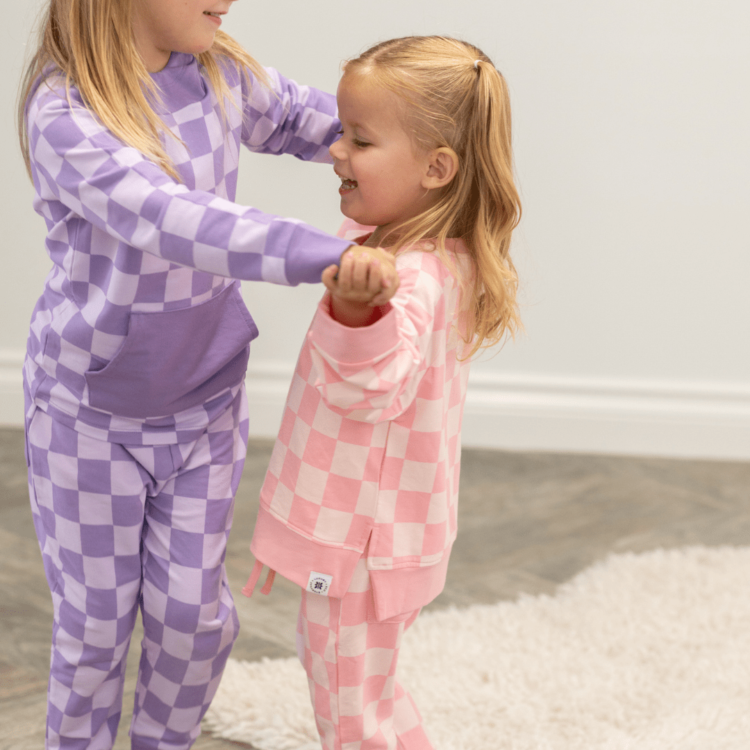 Sweet Bamboo Checker Purple Haze Crew Neck Jogger Set