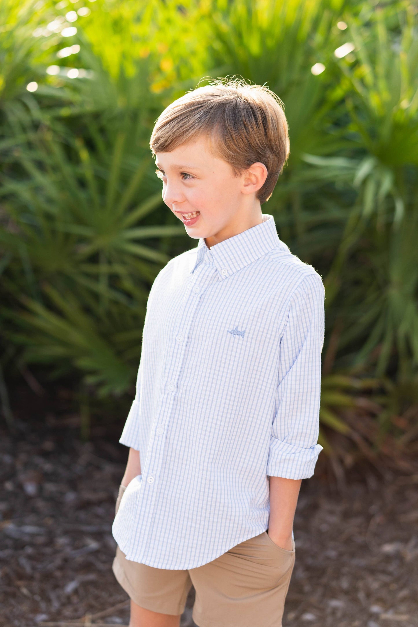 Saltwater Boys Co. Carter Oxford Shirt: Light Blue Seersucker