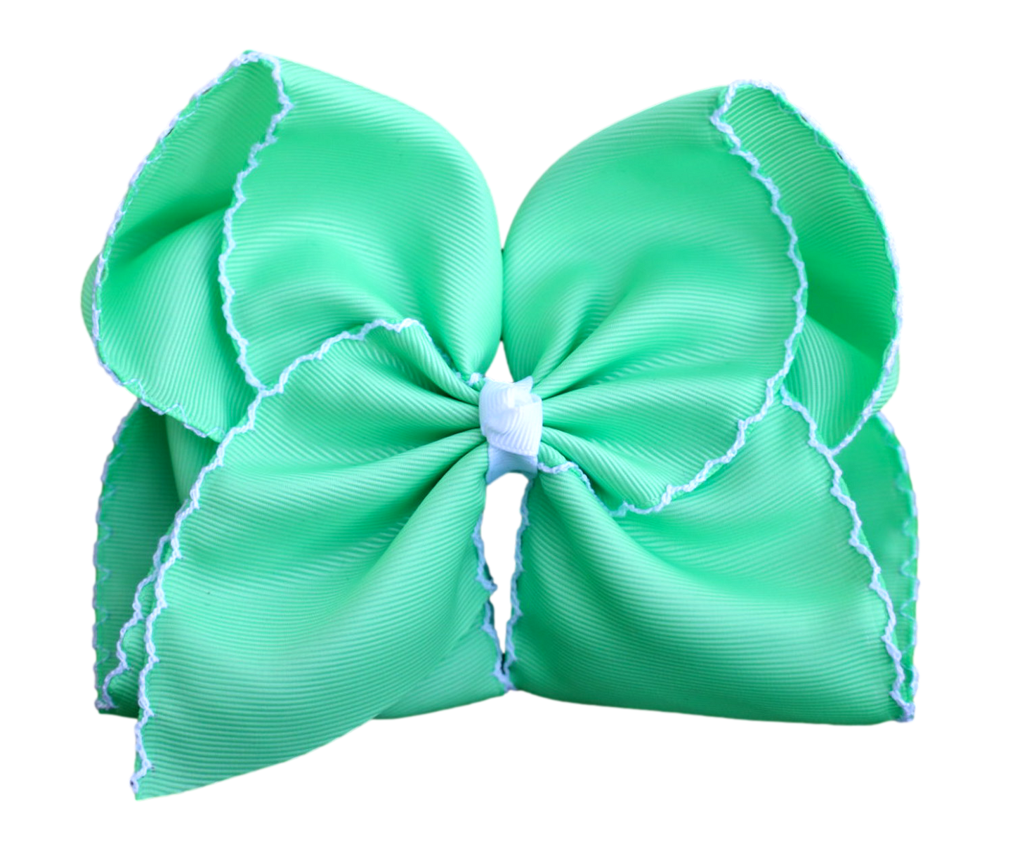 Mint Moon Stitch Hair Bow : Alligator Clip / 6 inch