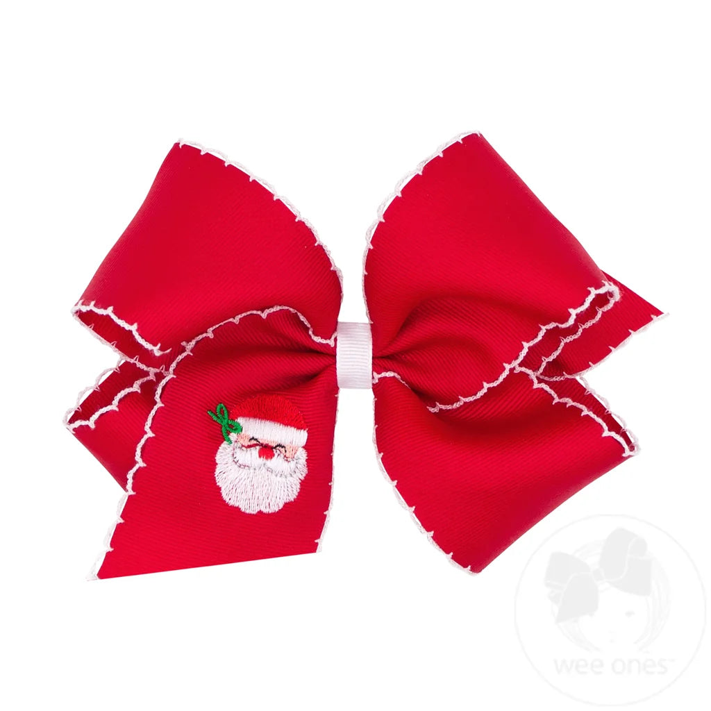 Wee Ones King Moonstitch Santa Embroidered Red Hair Bow