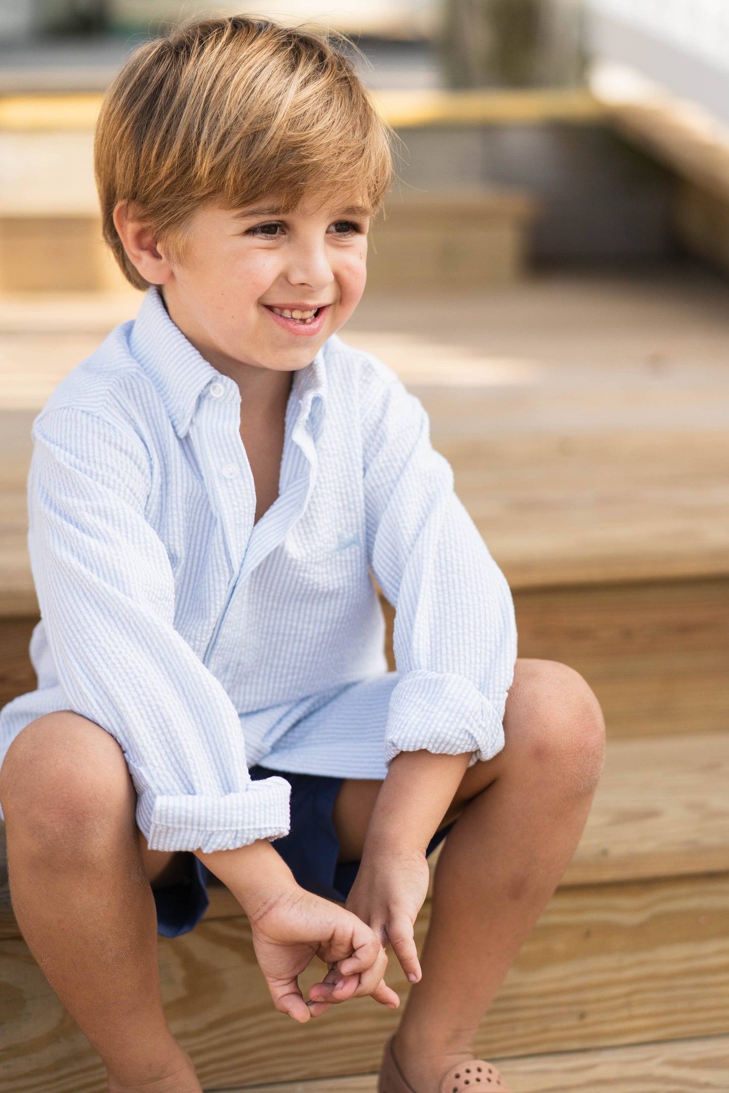 Saltwater Boys Co. Carter Oxford Shirt: Light Blue Seersucker