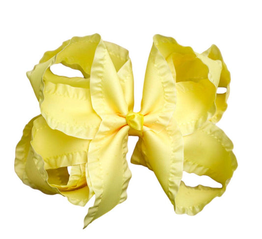 Yellow Double Ruffle Hair Bow : Alligator Clip / 5 inch
