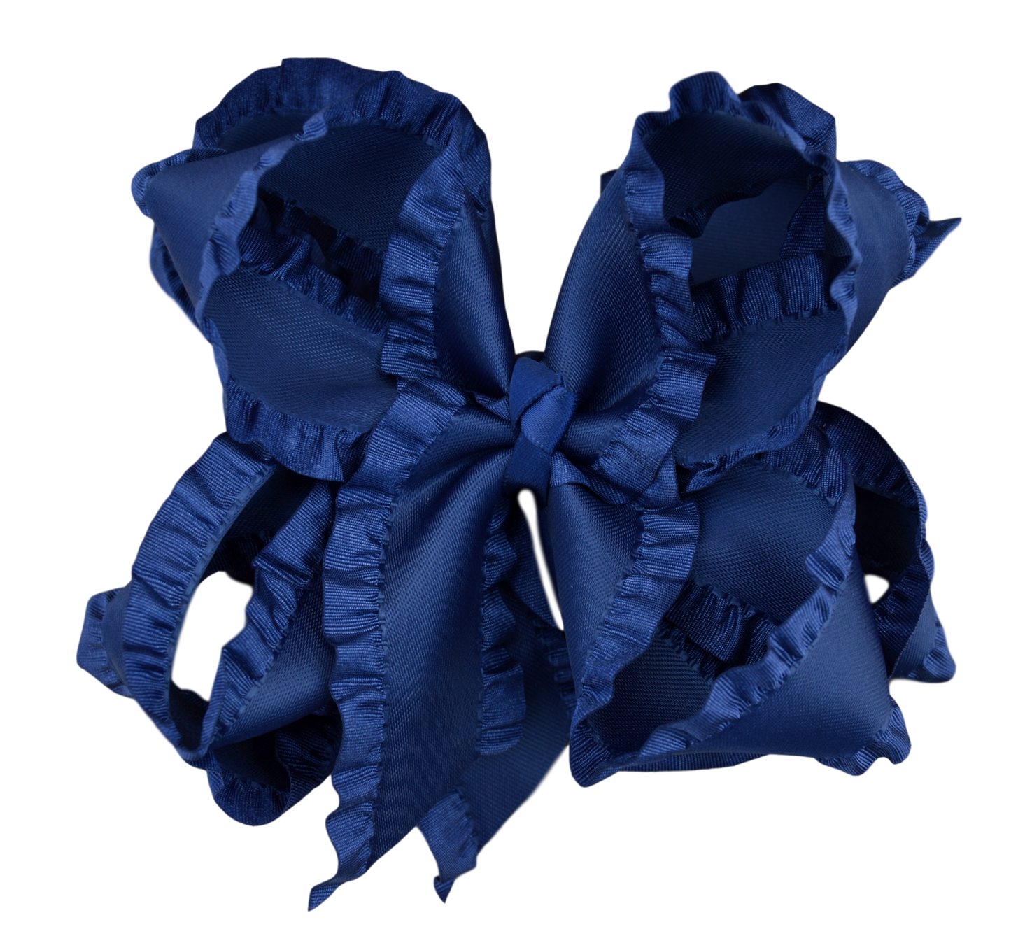 Navy Double Ruffle Hair Bow: Nylon Headband / 5 inch