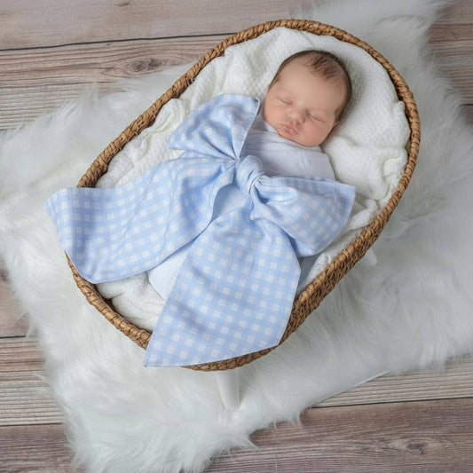 Newborn Swaddle Sash Maternity Sash with Big Bowknot Plaid: Blue