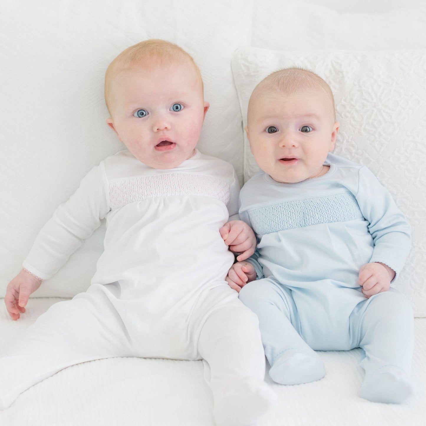 Magnolia Baby Essentials Solid Blue Smocked Footie: Blue