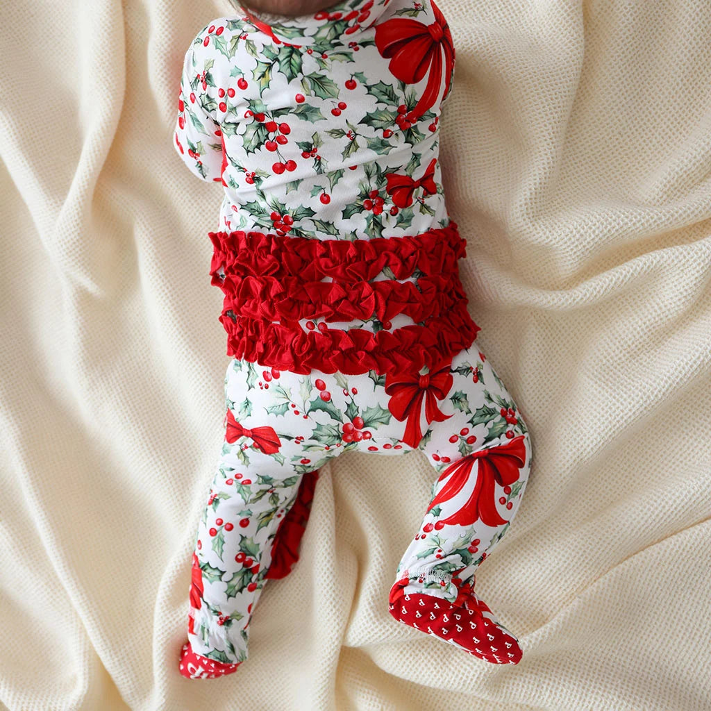 Posh Peanut Ruffled Footie Happy Holly Days