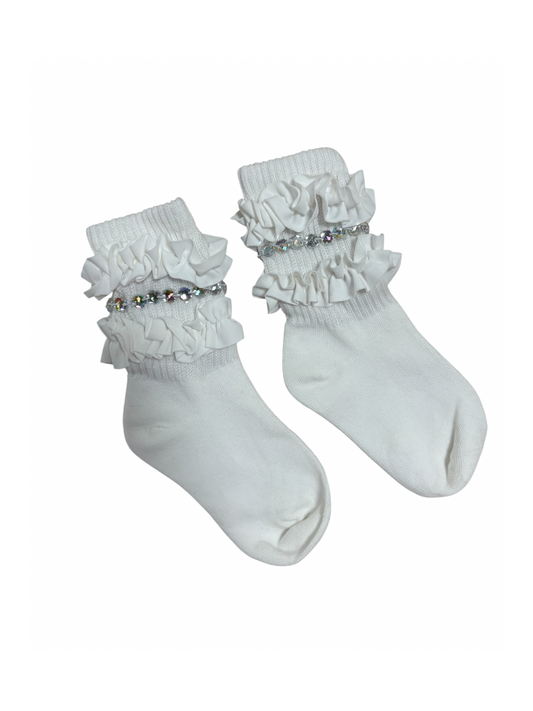 White Varsity Socks: Size 6-8