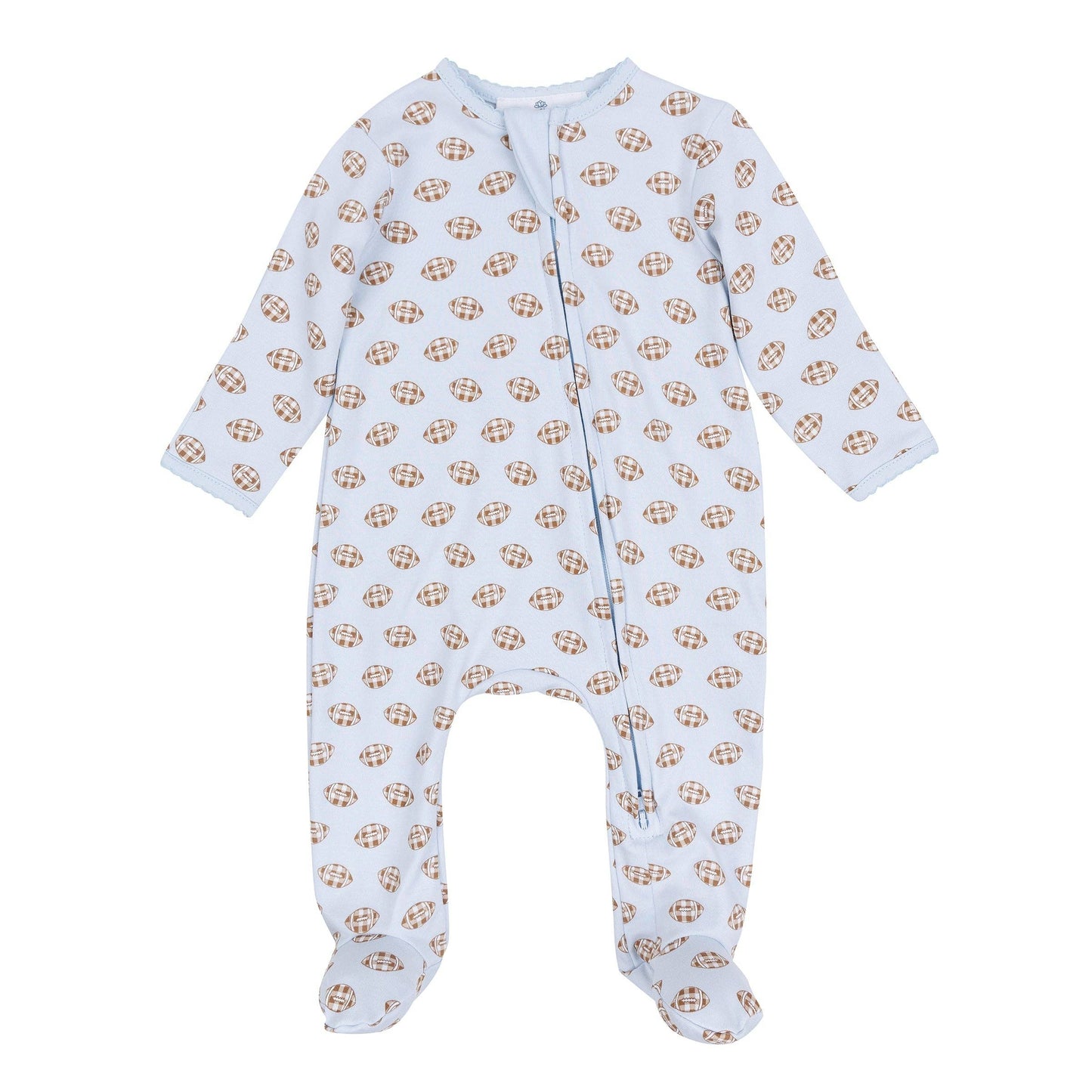 Magnolia Baby Tiny Tailgater Print Zip Footie - Light Blue