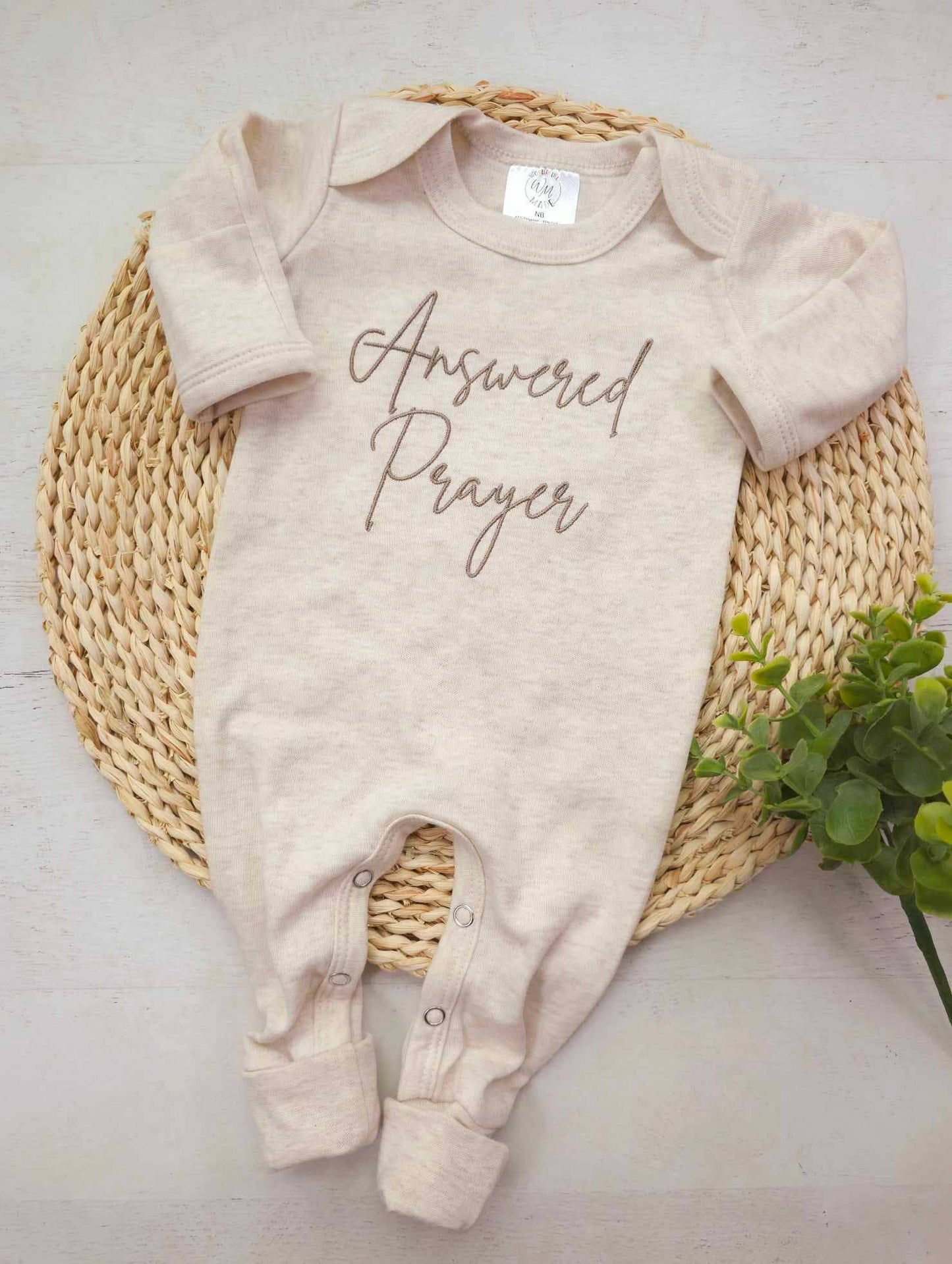 Baby Romper | Answered Prayers Oatmeal Romper and Knotted Hat