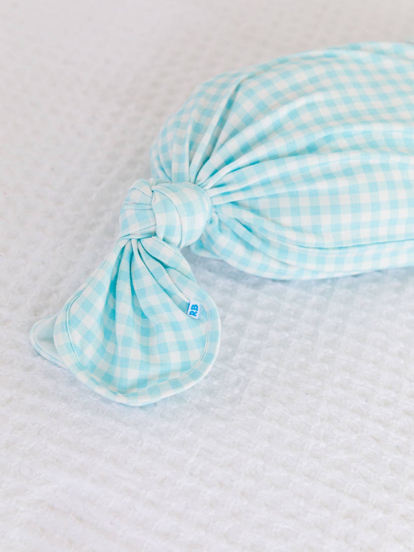 SoftSnooze™ Baby Cotton Modal Blue Breeze Gingham Knotted Sleep Gown & Hat Set: Blue / Newborn-3m