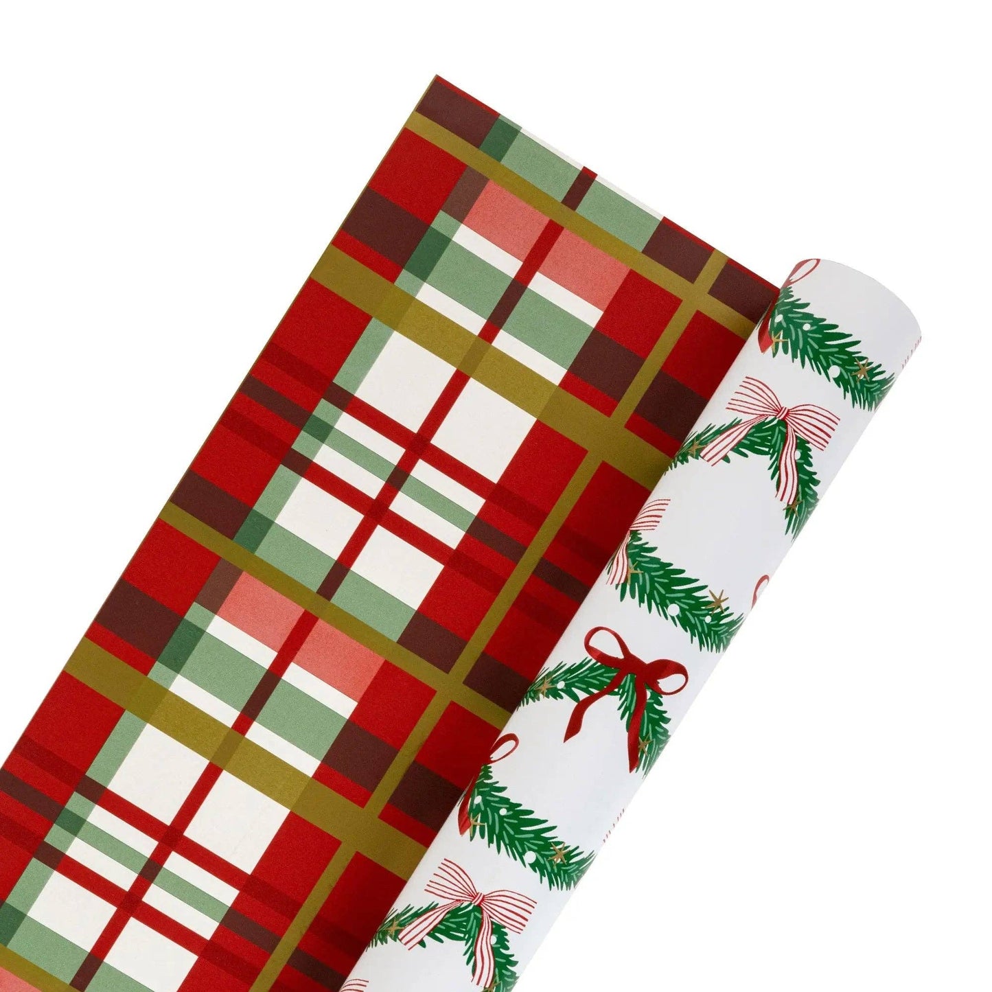 30" x 10' Holiday Reversible Metallic Wrapping Paper | Garland and Bows and Bold Holiday Plaid