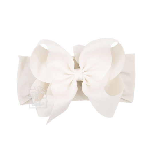 WIDE PANTYHOSE HEADBAND W/CLASSIC GROSGRAIN BOW: ANTIQUE WHITE / 0-3 Months / 5.5" Huge