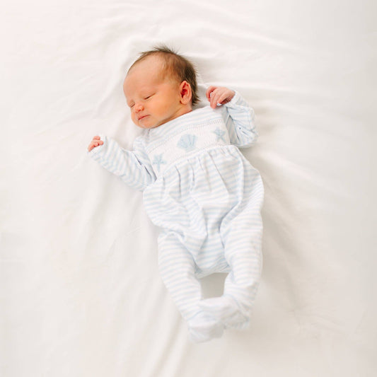 Magnolia Baby Coastal Treasures Smocked Footie - Light Blue