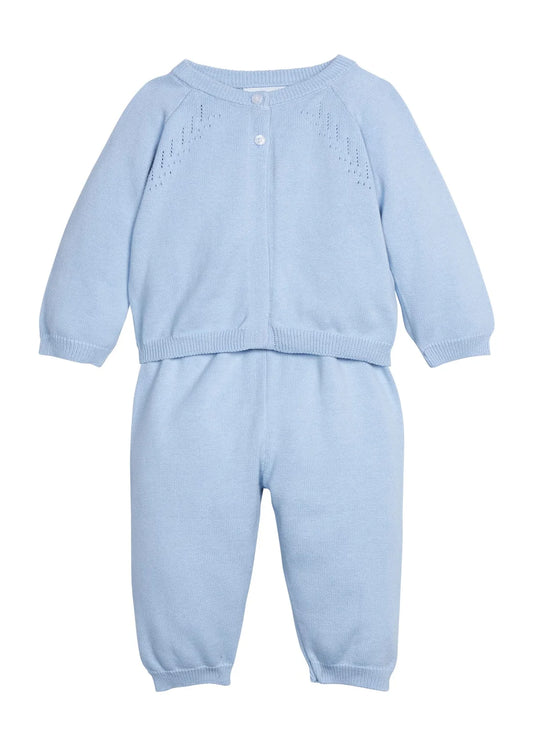 Little English Pointelle Knit Set - Little Blue