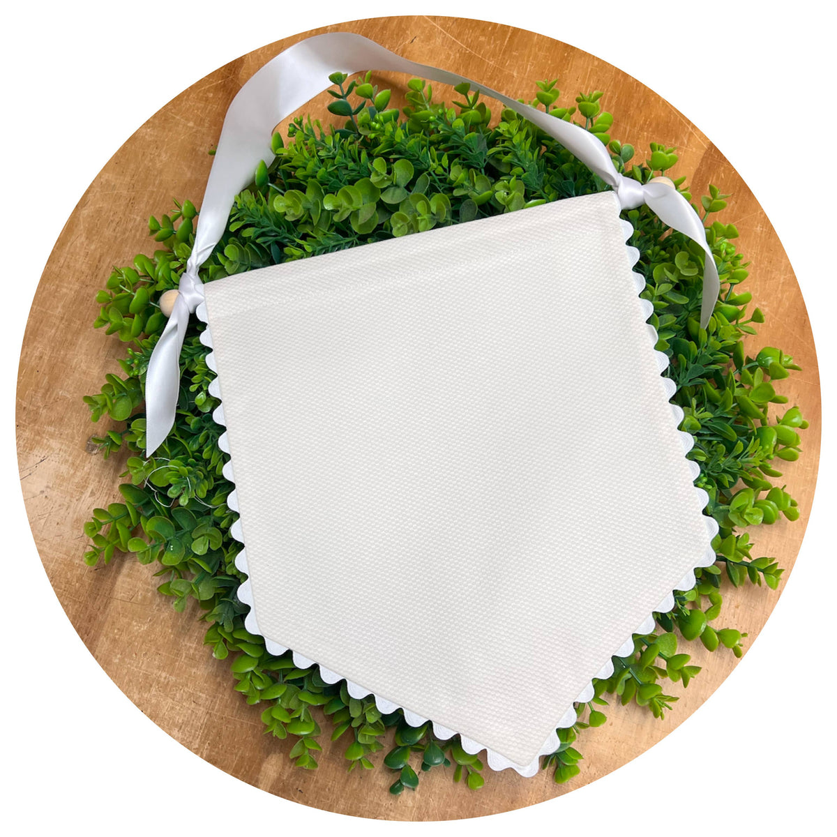 Color Cotton Pique Banner With Ric Rac Trim: Ivory