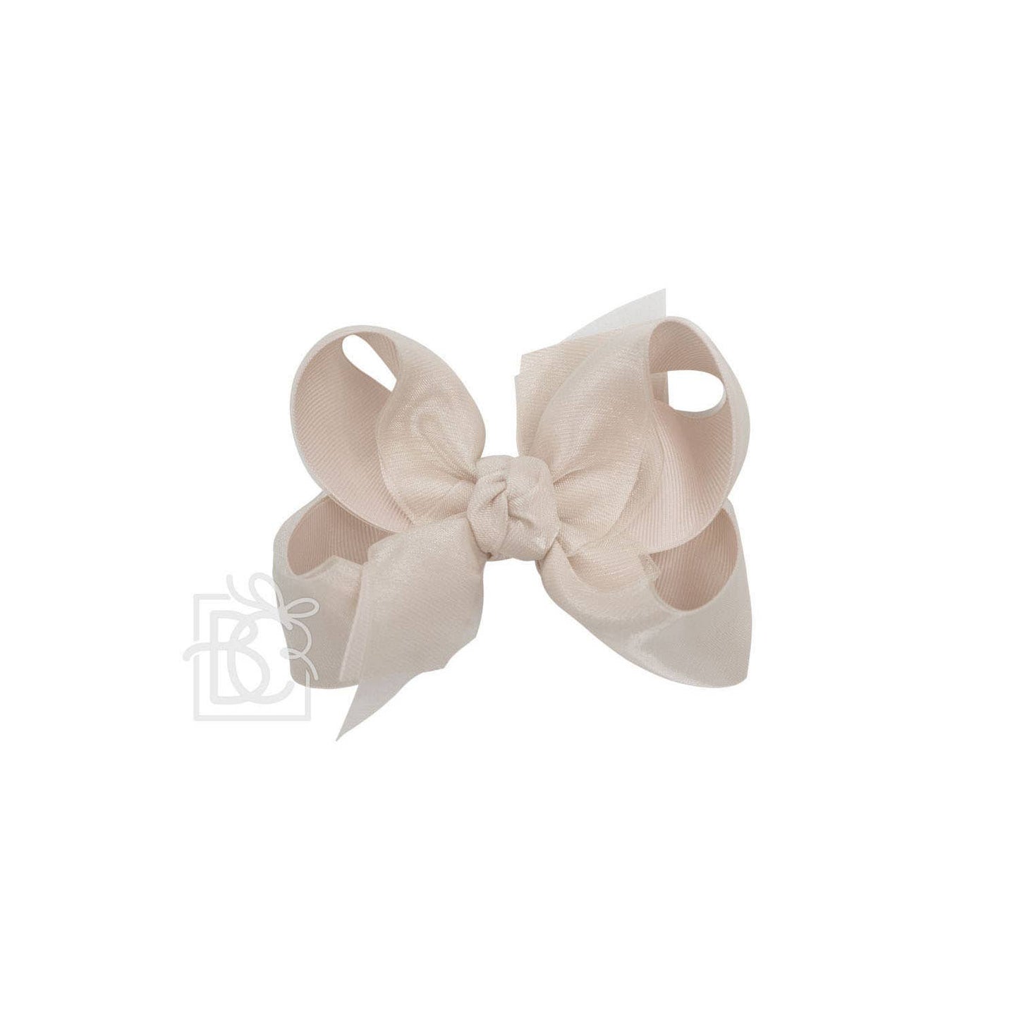 LAYERED ORGANZA/GROSGRAIN BOW ON CLIP: 6.5" Jumbo - 2.25" Ribbons on Lg. Alligator Clip / COPEN
