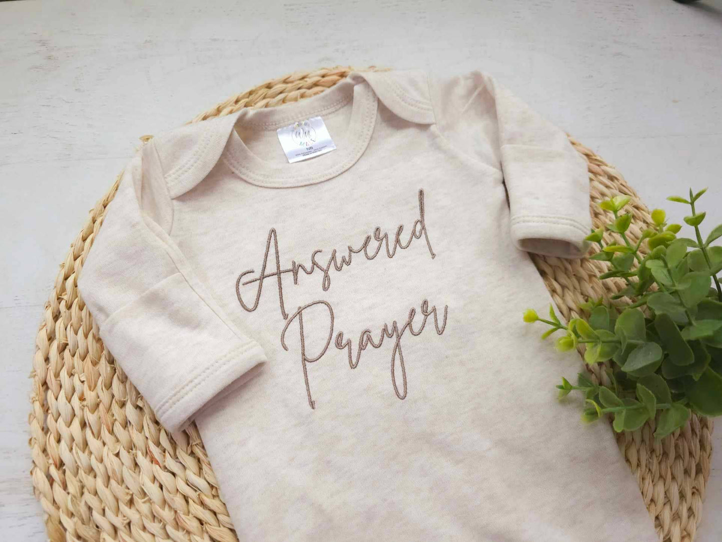 Baby Romper | Answered Prayers Oatmeal Romper and Knotted Hat