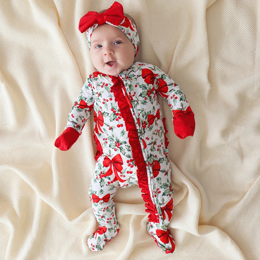 Posh Peanut Ruffled Footie Happy Holly Days