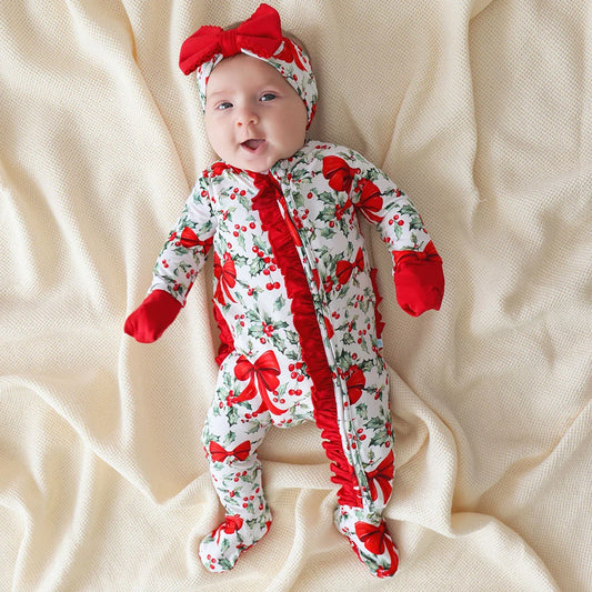 Posh Peanut Ruffled Footie Happy Holly Days