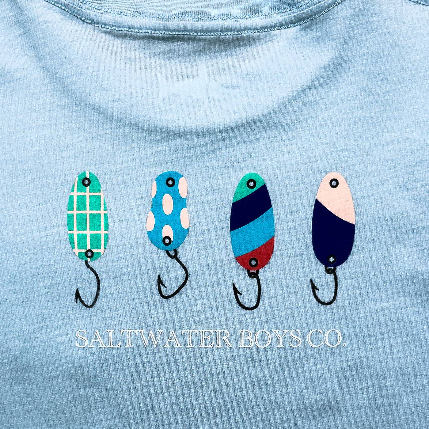 Saltwater Boys Co. Lures Graphic Tee: Light Blue