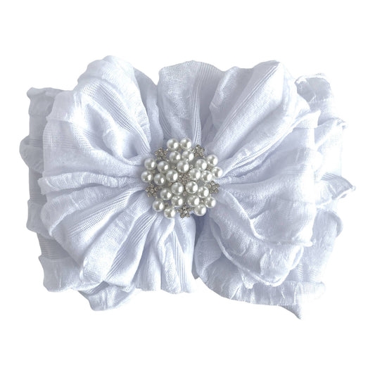 Pearl Ruffled Headband: White
