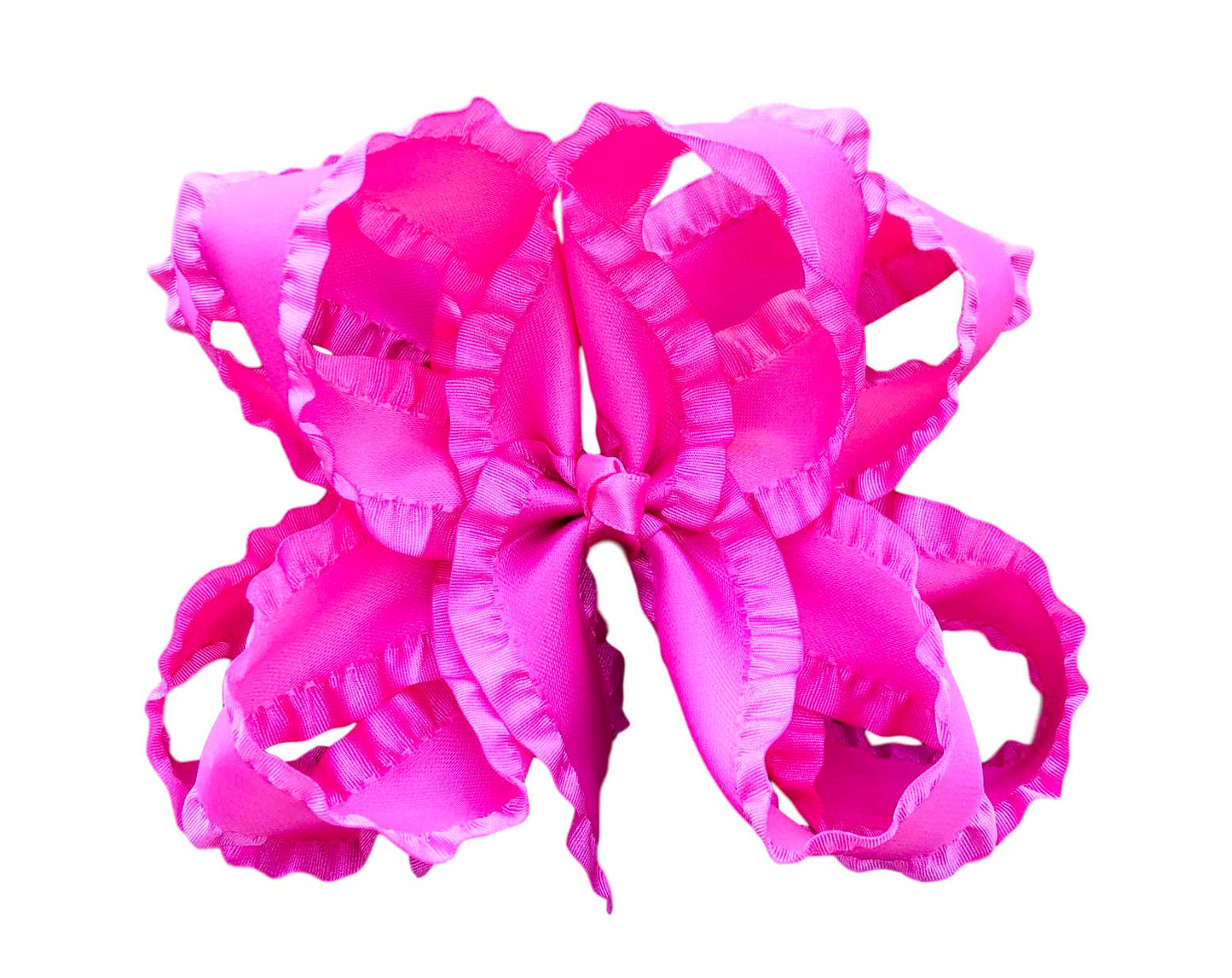 Hot Pink Double Ruffle Hair Bow : Alligator Clip / 6 inch