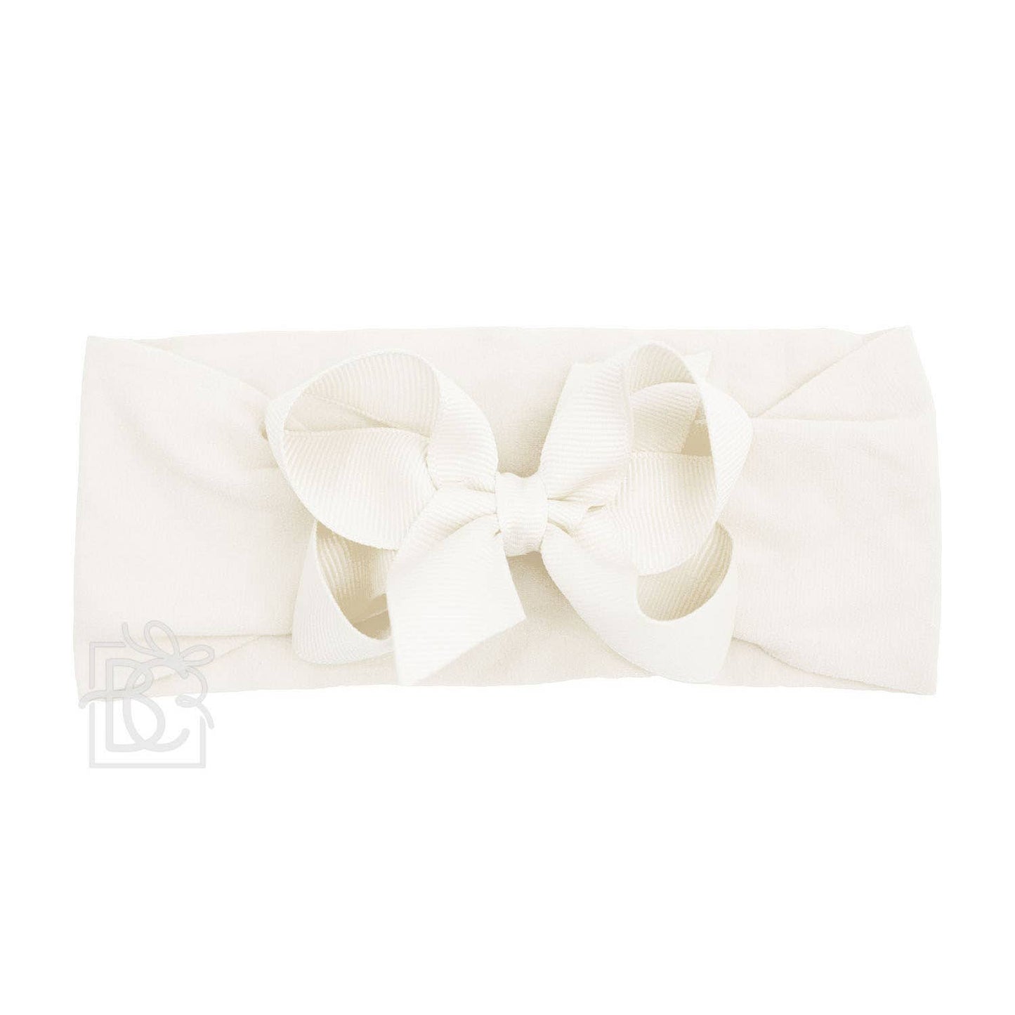 WIDE PANTYHOSE HEADBAND W/CLASSIC GROSGRAIN BOW: POWDER PINK / 0-3 Months / 5.5" Huge