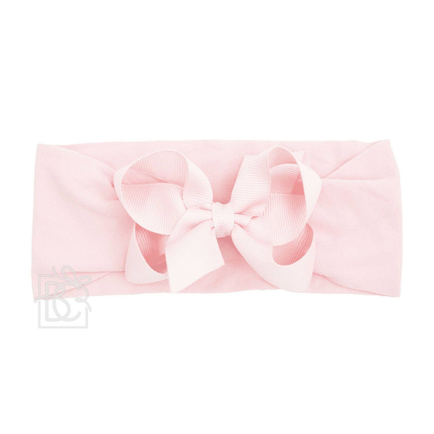 WIDE PANTYHOSE HEADBAND W/CLASSIC GROSGRAIN BOW: POWDER PINK / 0-3 Months / 5.5" Huge