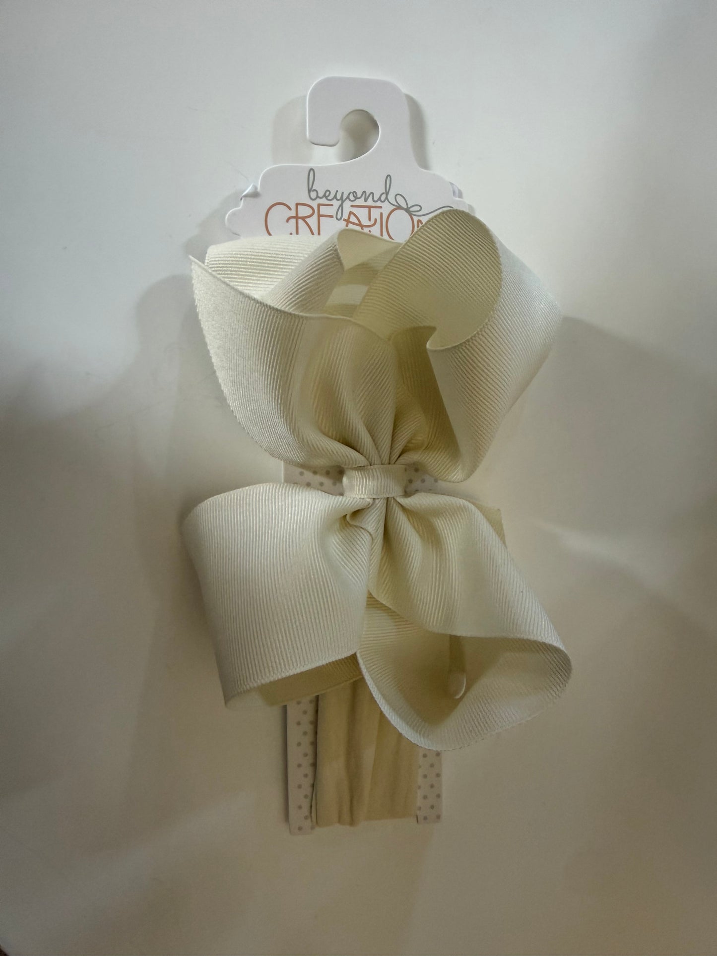 Beyond Creations Antique White Bow With Pantyhose Headband: Size 1 (3 months & up)