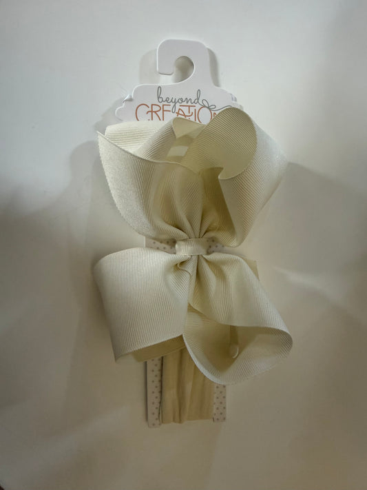 Beyond Creations Antique White Bow With Pantyhose Headband: Size 1 (3 months & up)