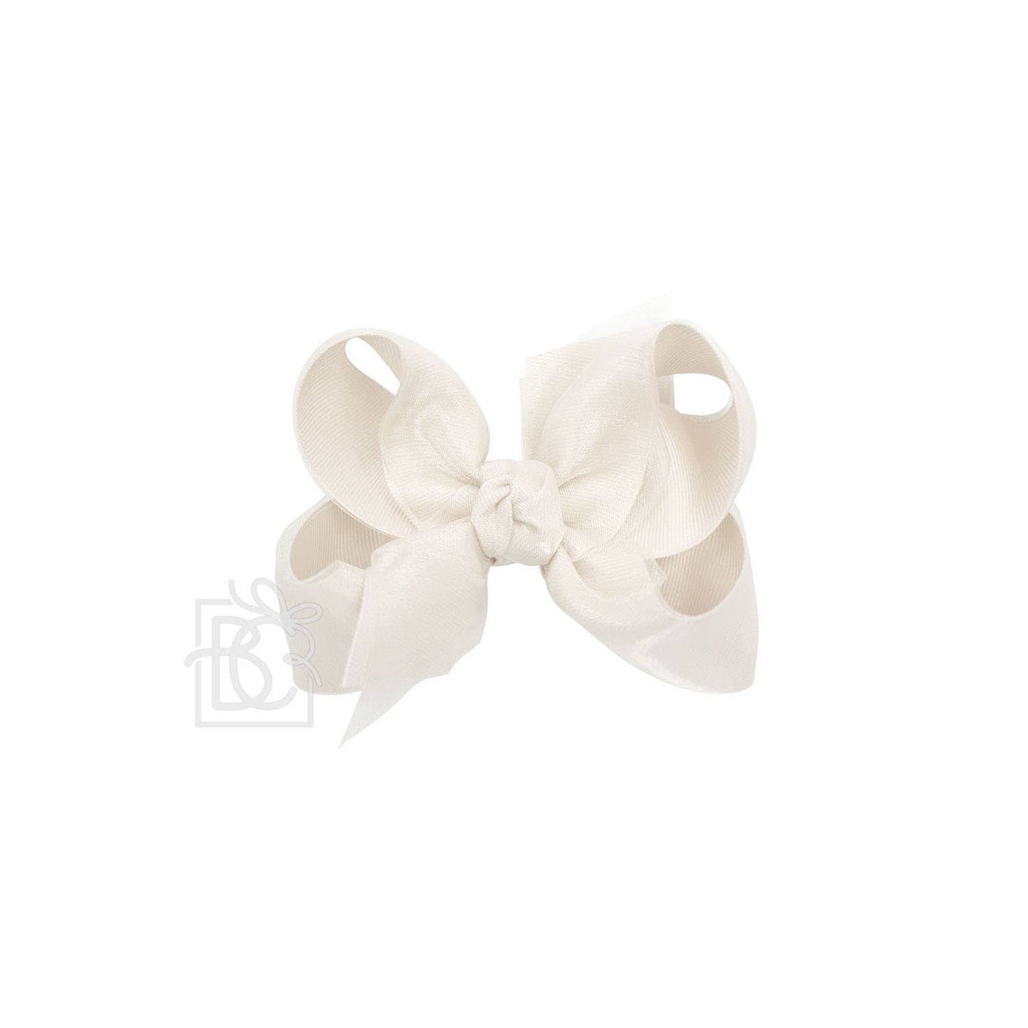 LAYERED ORGANZA/GROSGRAIN BOW ON CLIP: 6.5" Jumbo - 2.25" Ribbons on Lg. Alligator Clip / VANILLA
