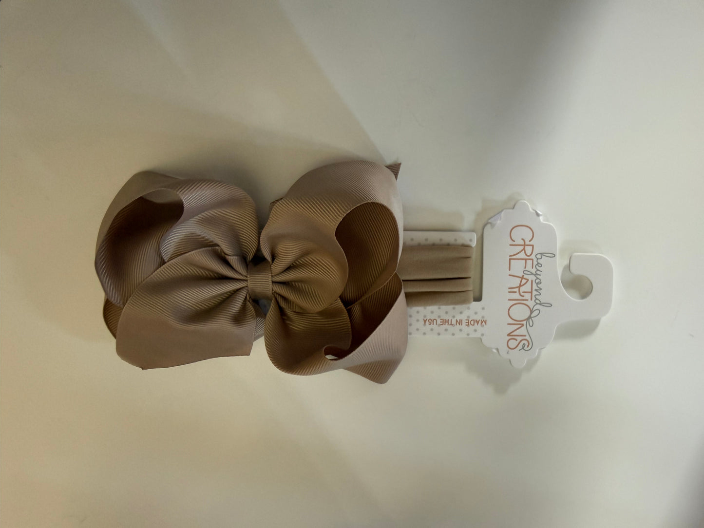 Beyond Creations Oatmeal Bow With Pantyhose Headband: Size 1 (3 months & up)