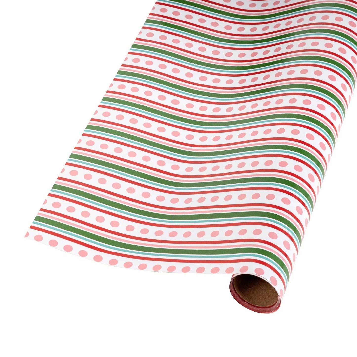 30" x 10' Holiday Reversible Wrapping Paper | Pink, Red and Green Dots and Stripes and Vintage Trees on Pink