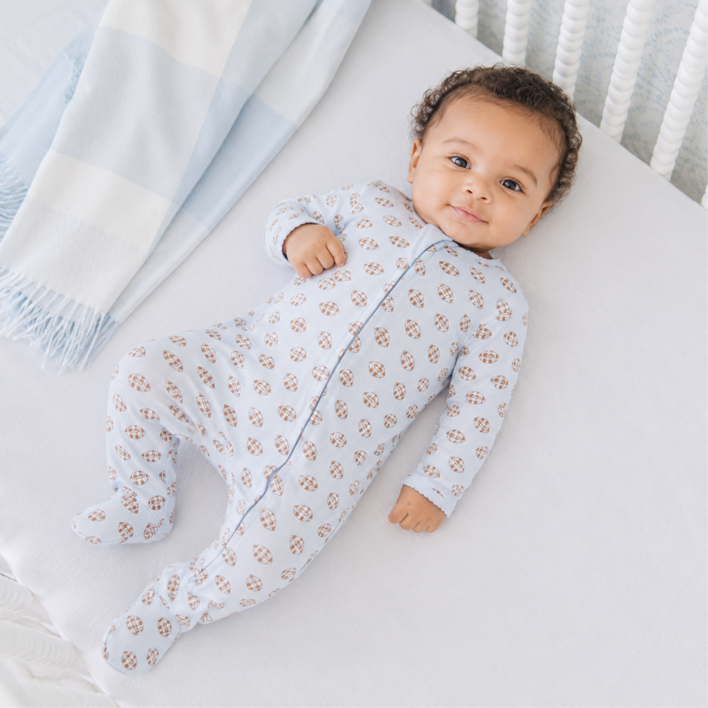 Magnolia Baby Tiny Tailgater Print Zip Footie - Light Blue