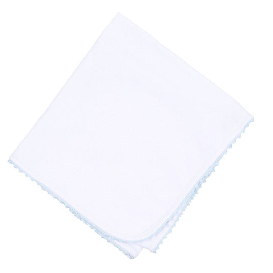 Magnolia Baby Joy Receiving Blanket with Blue Crochet Trim