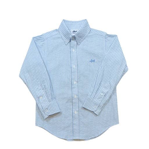 Saltwater Boys Co. Carter Oxford Shirt: Light Blue Seersucker