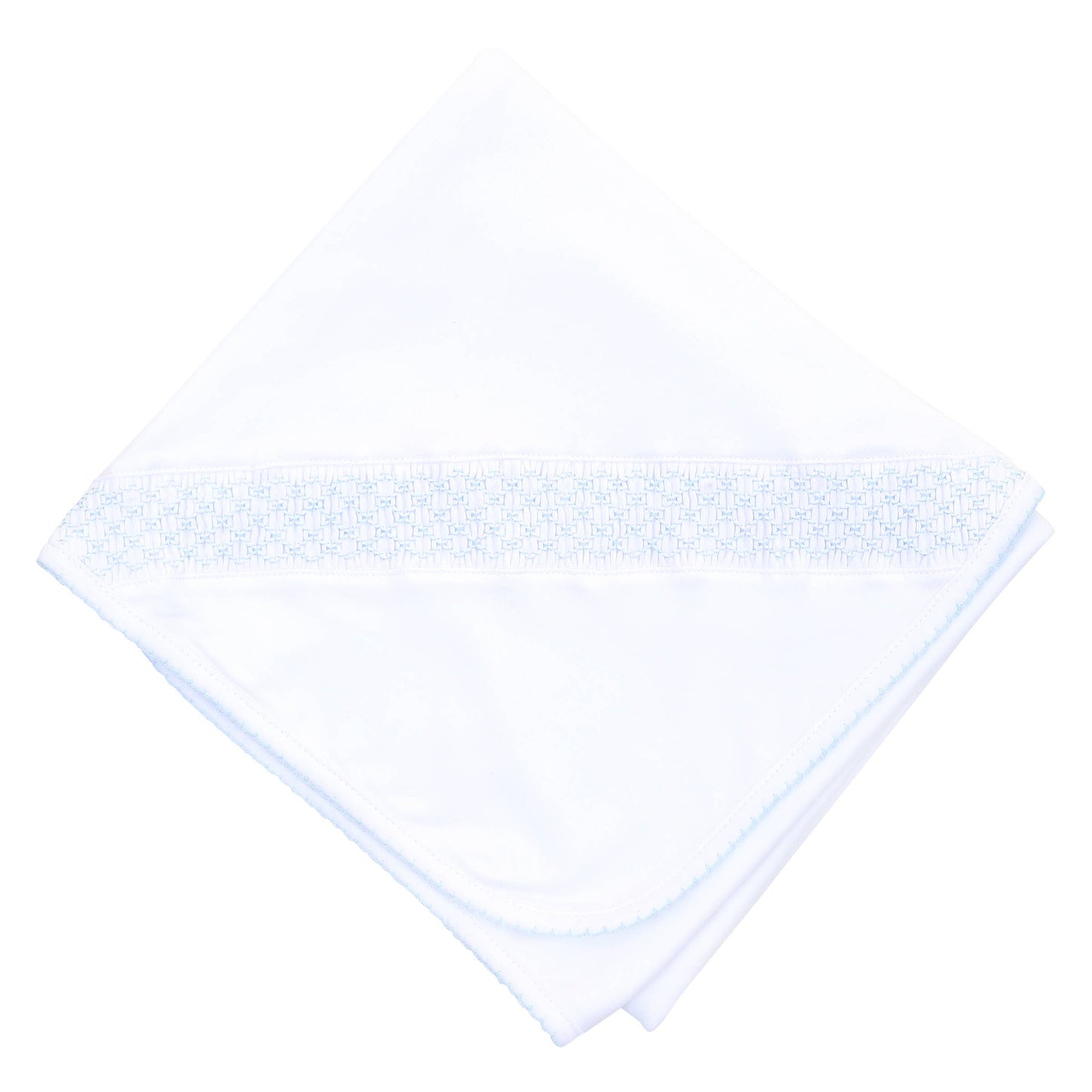 Magnolia Baby Solid Essentials White Blue Smocked Blanket